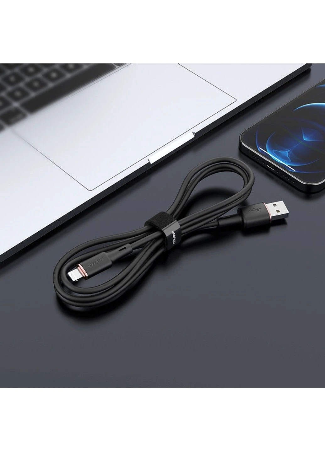 Кабель C2-02 USB to iP 2.4A, 1.2m, silicone, zinc connectors, Black Acefast (380482666)