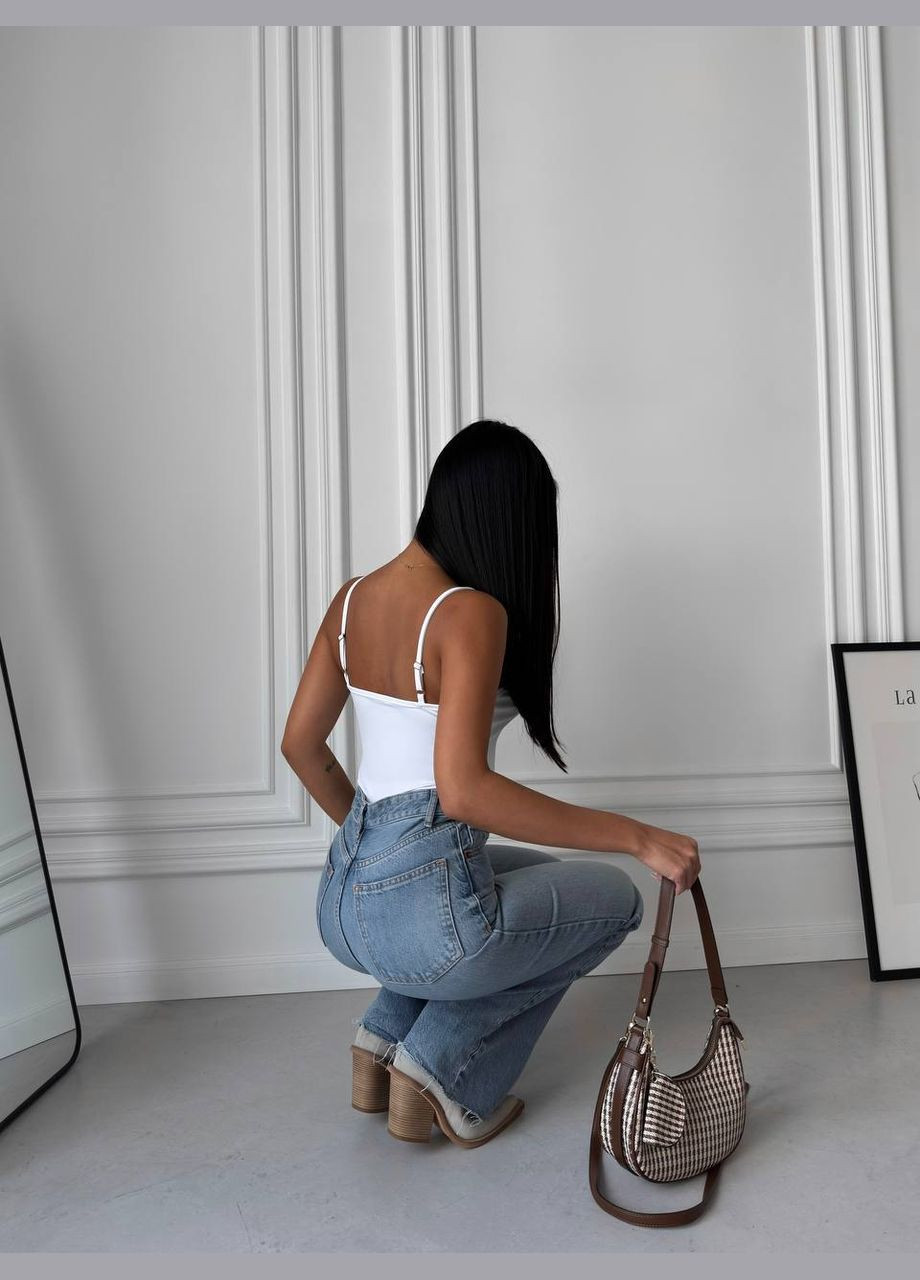 Белый базовый боди из микродайвинга без рукавов и с открытой спиной No Brand 369 (328004153)