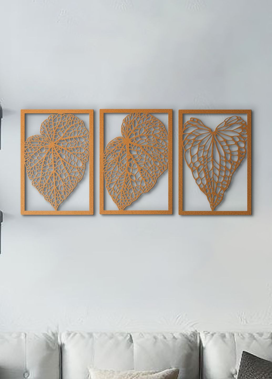 Дерев'яна модульна картина на стіну, декор для кімнати "Листочки модульні", декоративне панно 30х65 см Woodyard (292112521)