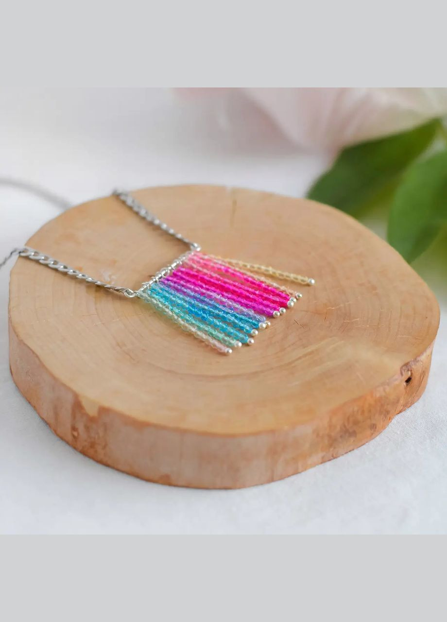 Кулон подвеска "Радуга" натуральный камень Шпинель d-2мм на цепочке L-41см фур-ра нержавеющая сталь Тогл No Brand підвіска (302254693)