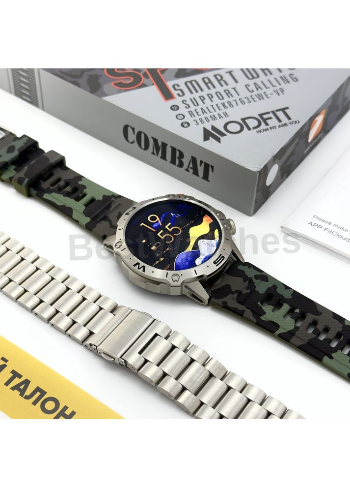 Смарт-годинник чоловічий з металевим браслетом Amoled екран Combat Silver Army Modfit (371776394)