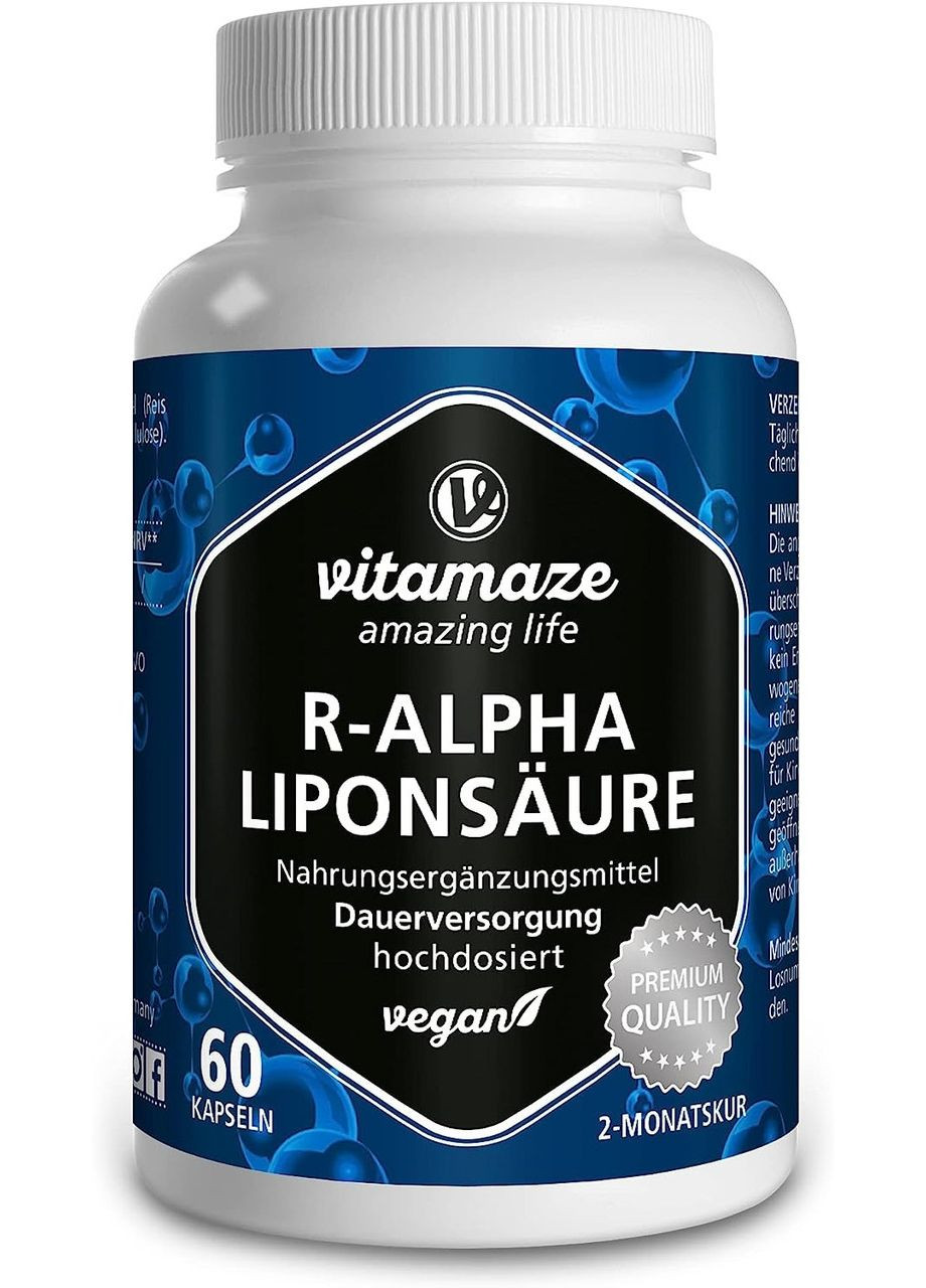 R-альфа-ліпоєва кислота 200 мг 60 капсул Vitamaze (299717650)