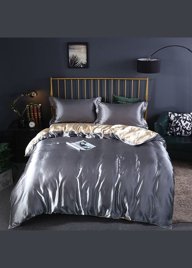 Атласное постельное белье Евро Серый 200 x 220 наволочки 2 х 50х70 см, 2 х 70х70 см (141418-02) No Brand (348095292)