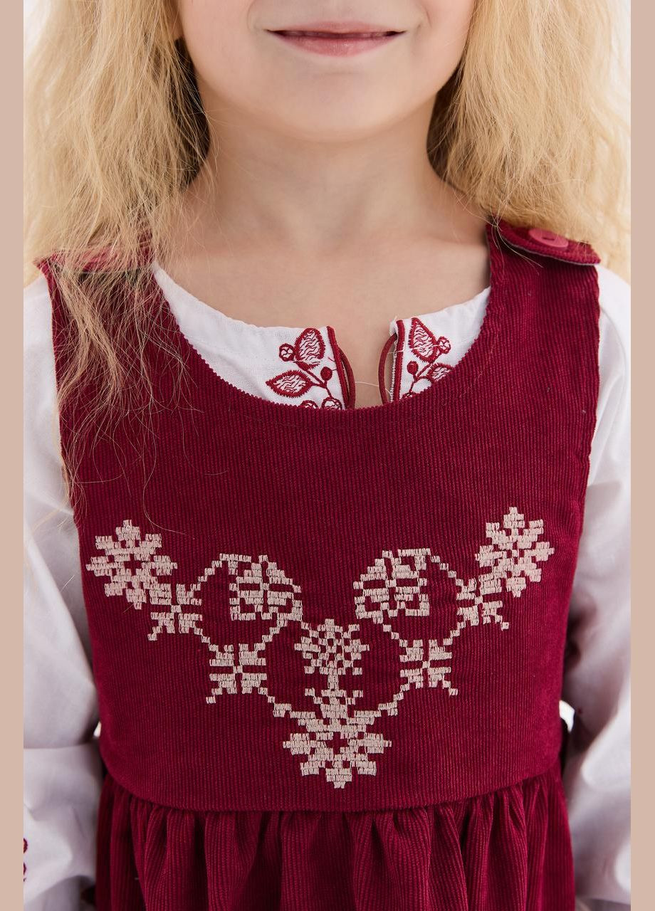 Бордовая сарафан с вышивкой для девочки "звездочка" MEREZHKA узор орнамент полиэстер (322650202)