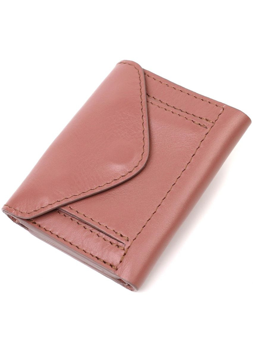 Женский кошелек из натуральной кожи в три сложения с монетницей 16784 Пудровый Grande Pelle (306881964)