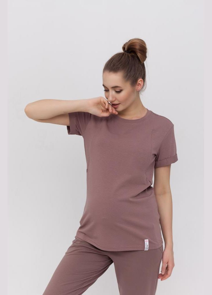 Коричневая трикотажная футболка для беременных и кормящих коричневая Юла мама