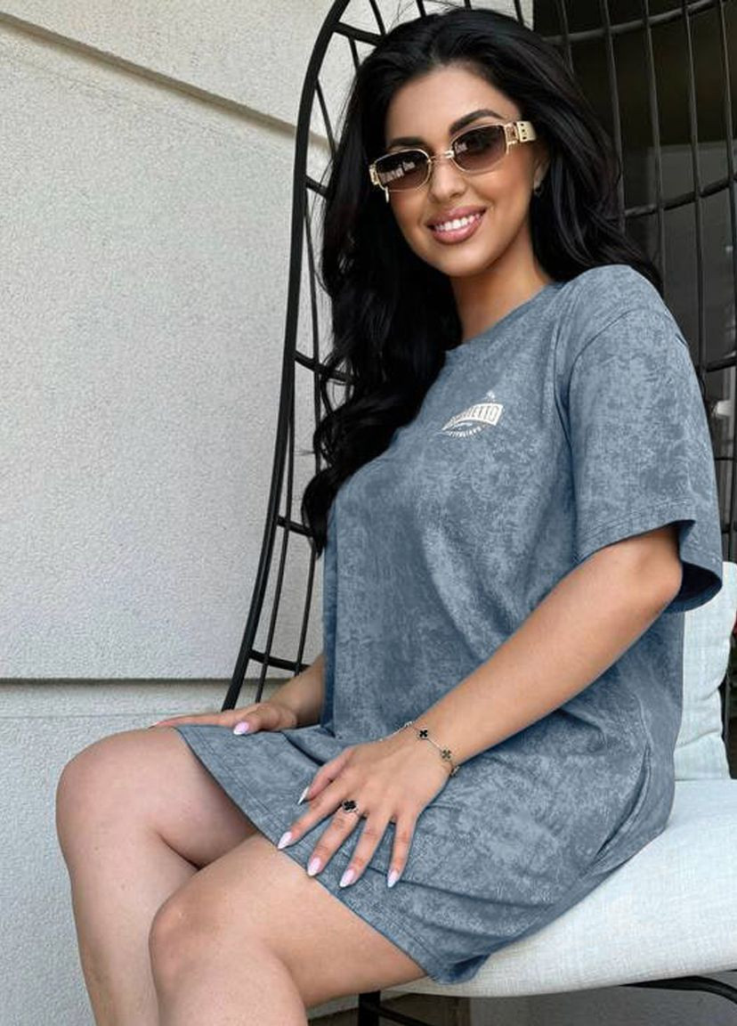 Сіра повсякденний сукня-футболка з кишенями трикотаж варенка сукня-футболка Modena