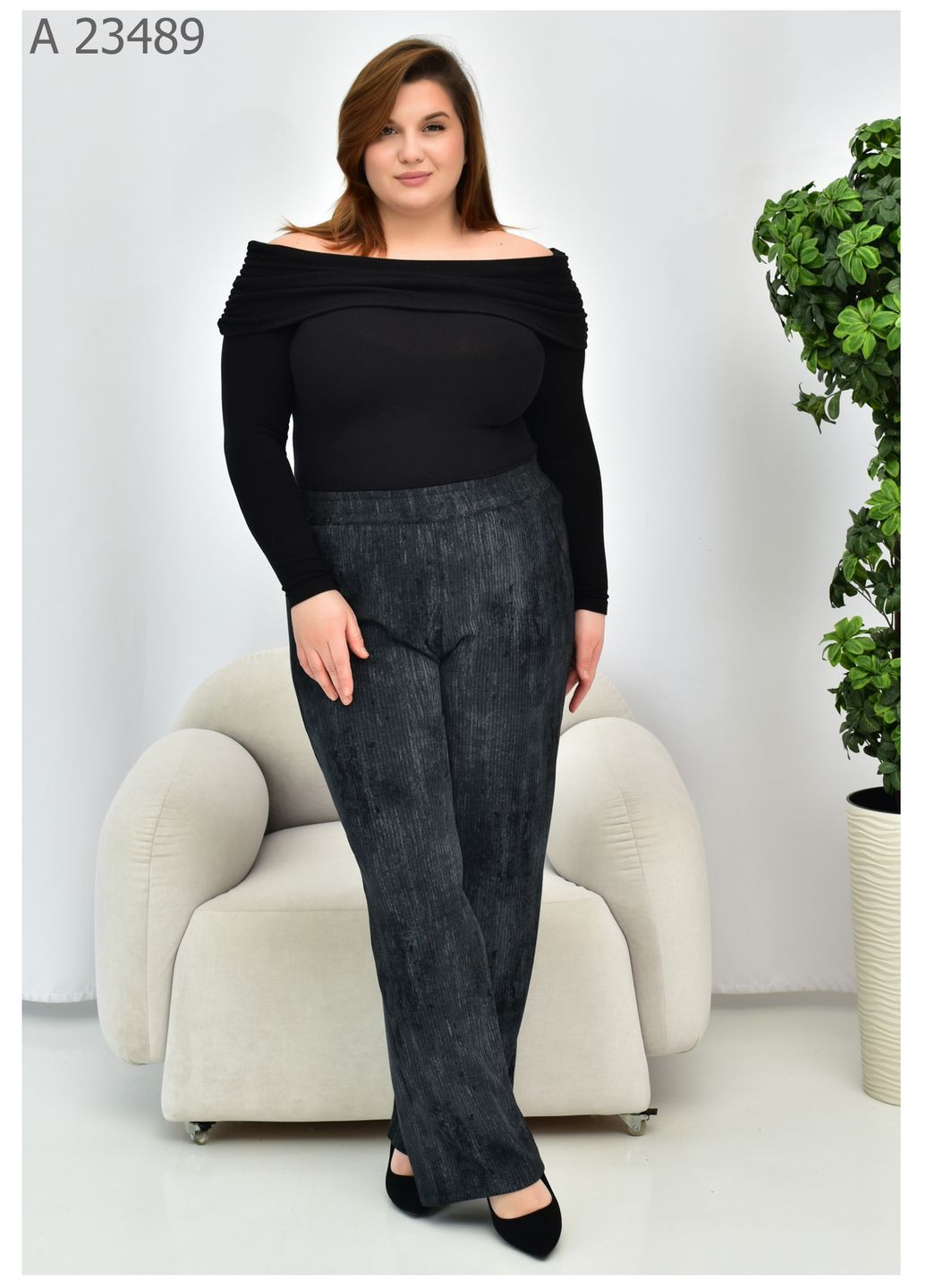 Женские прямые брюки в рубчик SK (323014347)