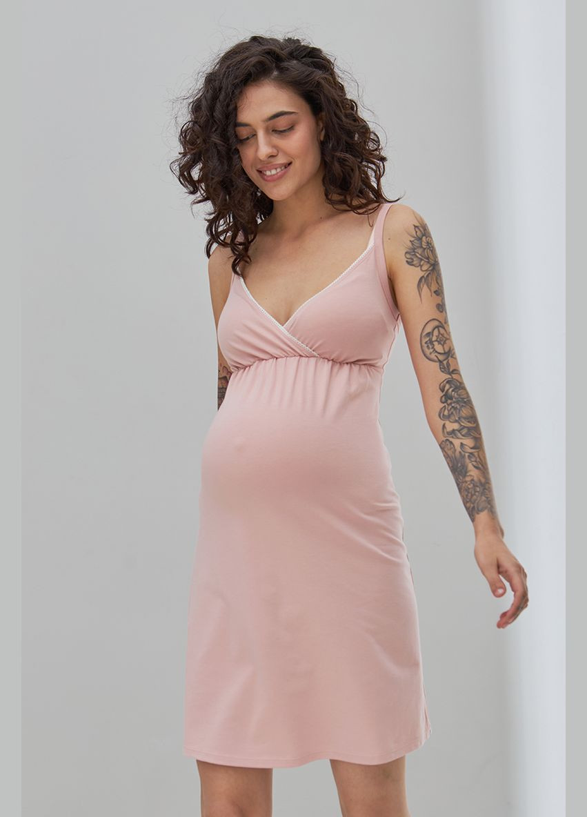 Нічна сорочка на бретелях для вагітних і годуючих пудрова Юла мама (306543459)