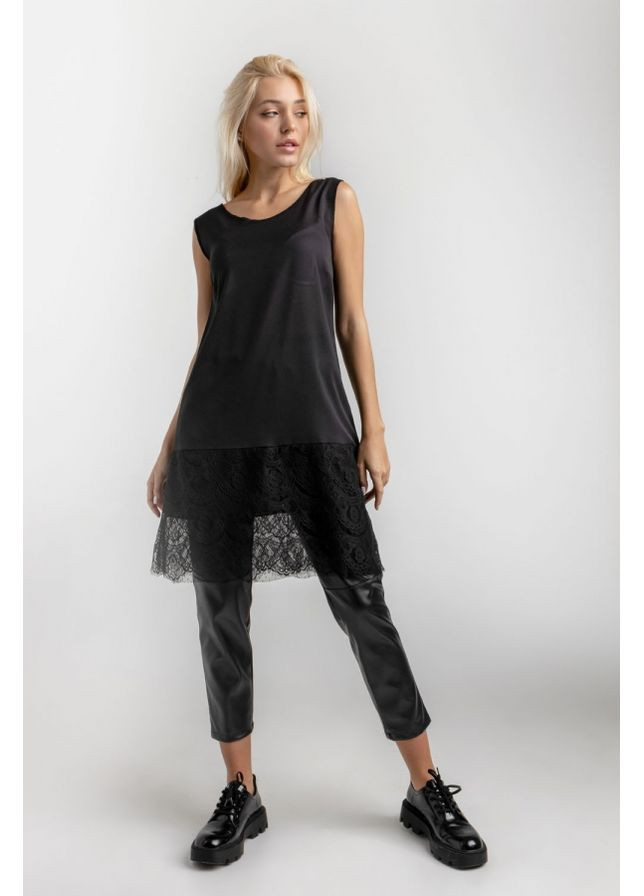 Зелена повсякденний універсальний комплект з в'язаної туніки та сукні з креп-шифону з мереживом (1477) Triko Bakh