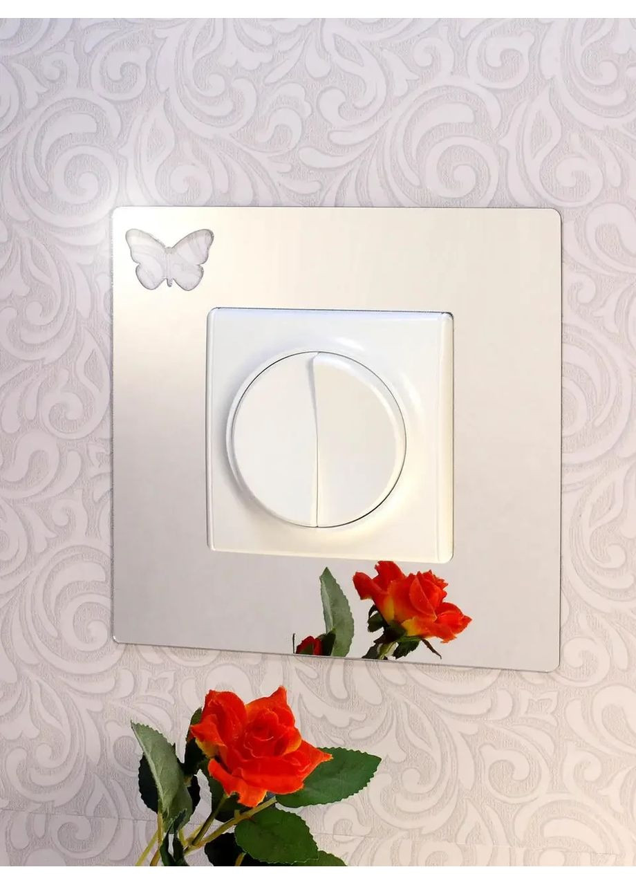 Дзеркальна акрилова декоративна рамка наклейка під вимикач №14 Срібло 1 шт. Ваша Світлість (366334552)