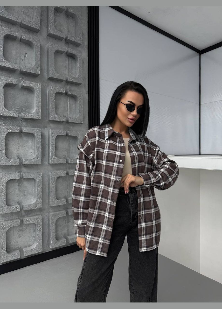 Коричневая повседневный рубашка в клетку Україна с длинным рукавом