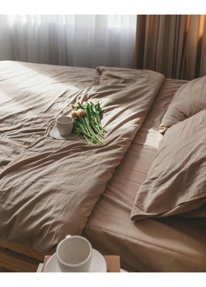 Постельное белье полуторное Home Вареный хлопок 20488 160х215 см бежевое DUSHKA (336328667)