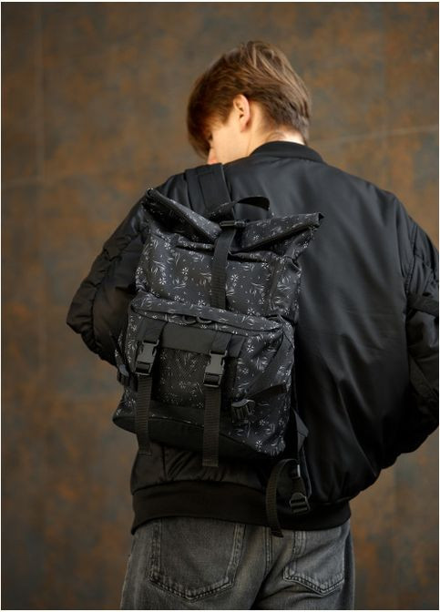 Рюкзак рол RollTop Double чорний принт (R-24330702m-VS) Sambag (302450303)