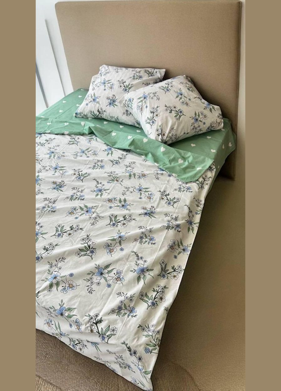 Постельное белье хлопковое Цветы Двуспальное Простынь на резинке 160x200х20 Бязь Белое 70 х 70 No Brand (292301133)