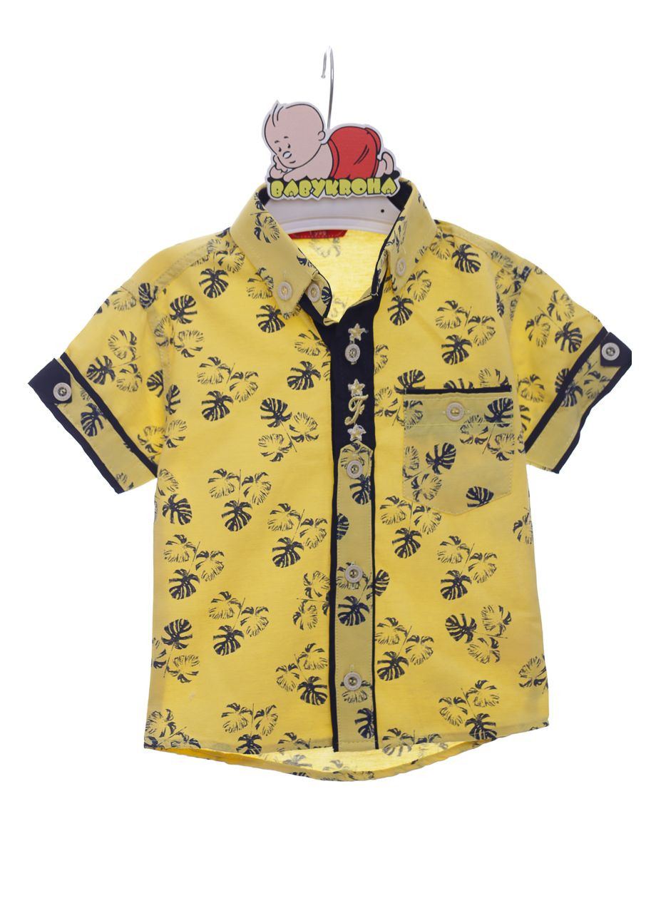 Сорочка з коротким рукавом для хлопчика бавовняна з листочками жовта 128 см (37964) BABYKROHA (297198140)