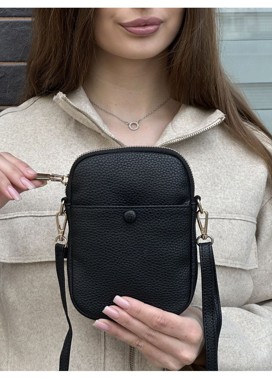 Женская сумка через плечо маленькая из экокожи для телефона черная/ сумочка женская ля телефона No Brand (350613668)