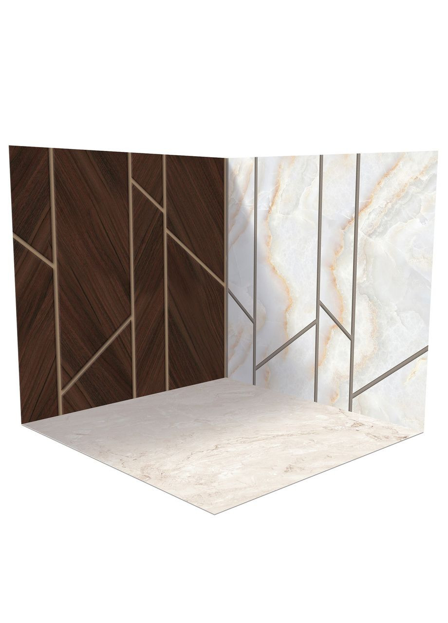 Вініловий фотофон 3D, стіна геометрія дерево і мармур, підлога бежевий і кремовий мармур, 50×50 см, №58278 PhotoVinyl (354356990)