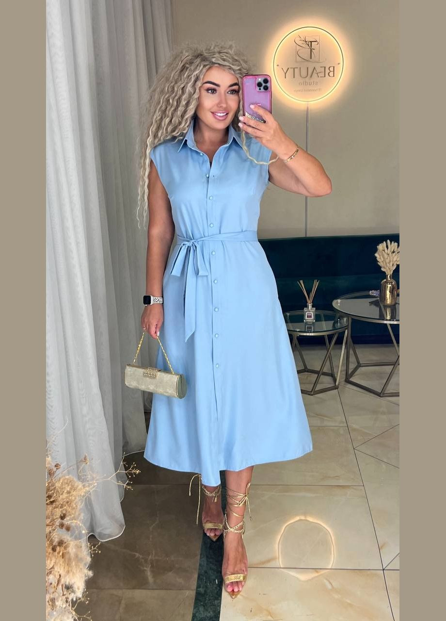 Блакитна святковий, повсякденний, ділова, кежуал жіноча сукня однотонна Style Point однотонна