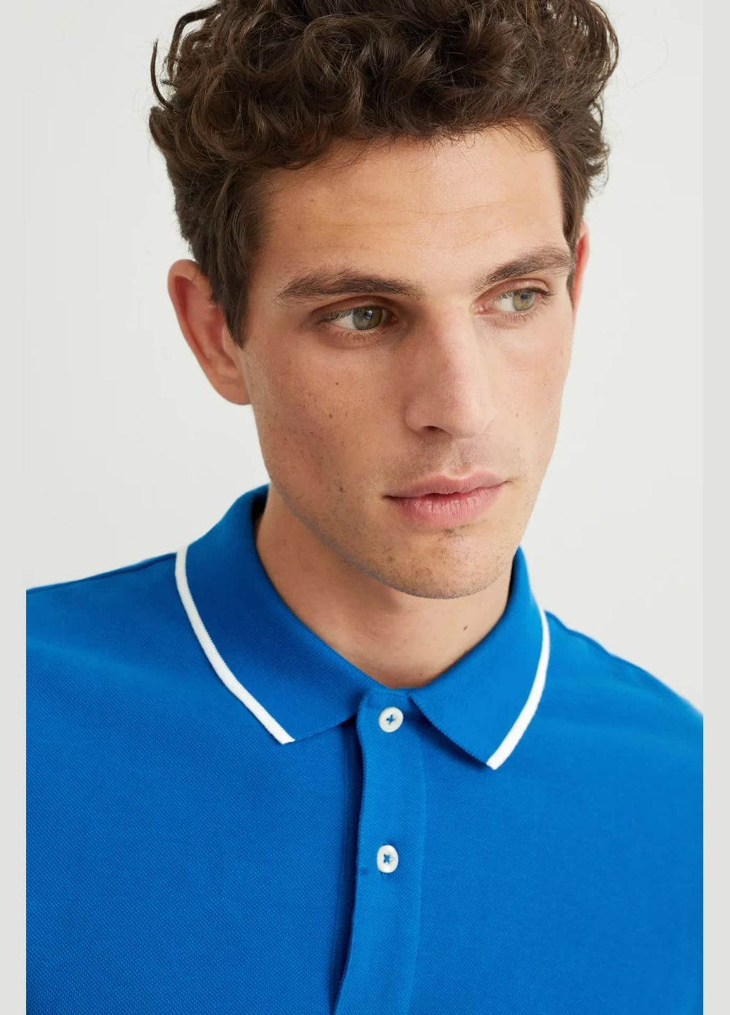 Синяя футболка-поло из хлопка для мужчин C&A однотонная