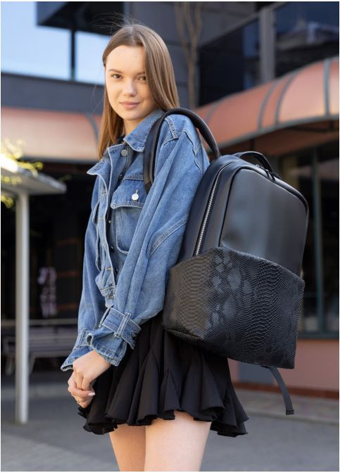 Жіночий рюкзак з відділенням під ноутбук Чорний з принтом крокодил (4500311544) Sambag (361244576)