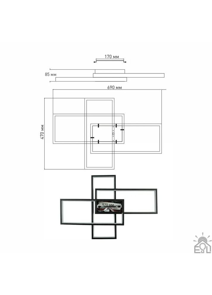 Смарт люстра управляемая светодиодная SVEN 3S 85 Вт 690x470x80 мм Черная ESLLSE (366237242)