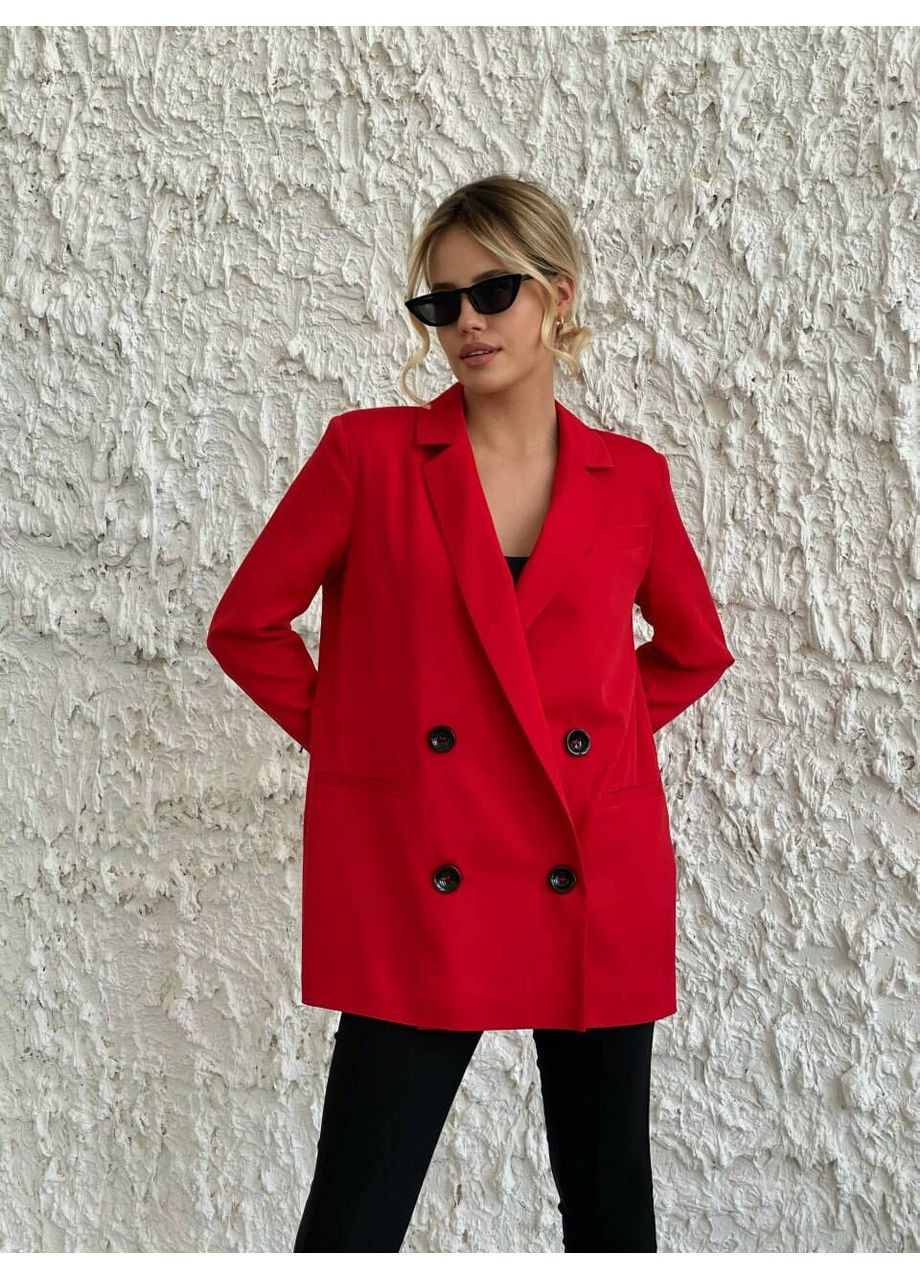 Красный женский женский двухбортный пиджак gold с карманами (mil328) milirud - всесезон