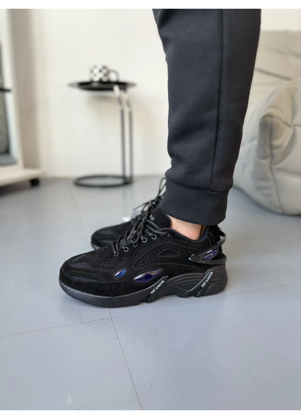 Черные летние кроссовки adidas raf simons cylon-21 black blue адидас раф No Brand