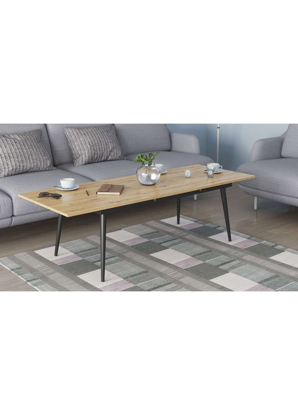 Стіл журнальний трансформер Dandi Small 45x120(160)x70 Чорний метал ДСП Дуб Артізан 16 мм (FRD-106800) Ferrum-decor (353500785)