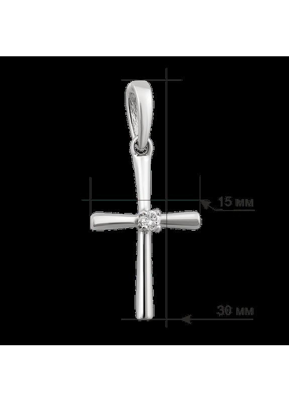 Хрестик срібний з одним білим фіанітом посередині Каштан (342335435)