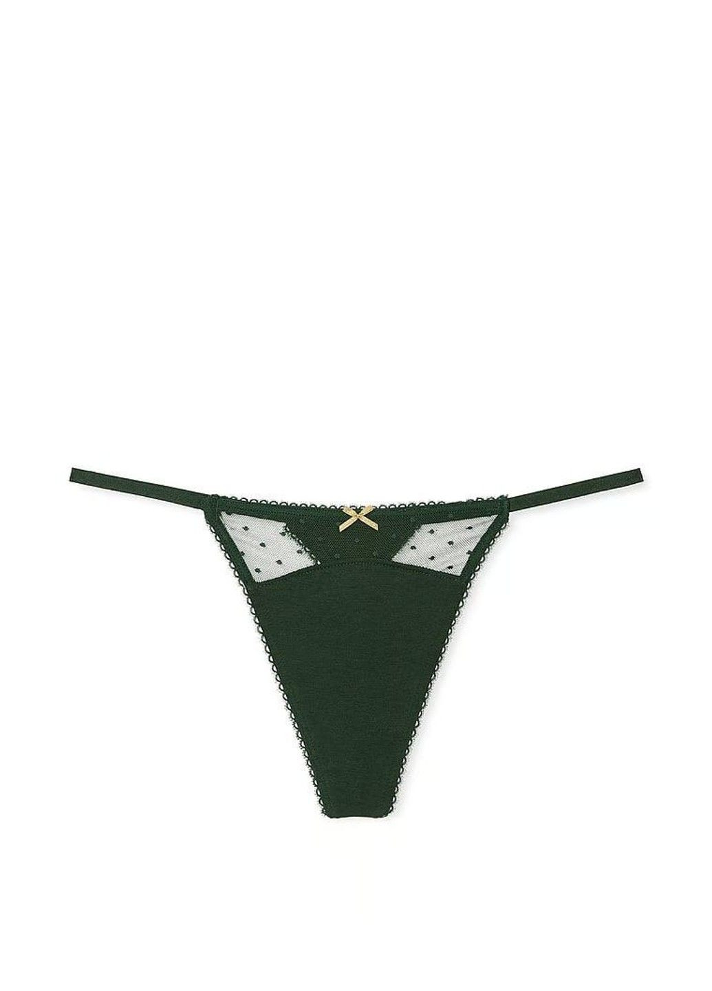 Трусики-стринги женские люксовые Stretch Cotton V-String зеленые Victoria's Secret (347617873)
