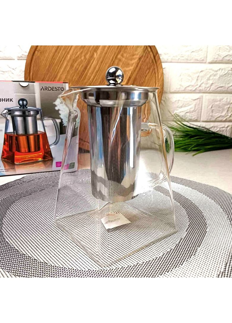 Чайник заварювальний скляний з фільтром 950 мл Квадратний Gemini Roma Ardesto (360948755)