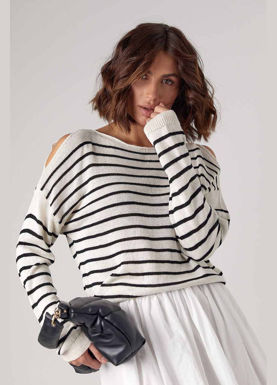 Жіночий смугастий лонгслів із розрізами на плечах Lurex (298730303)