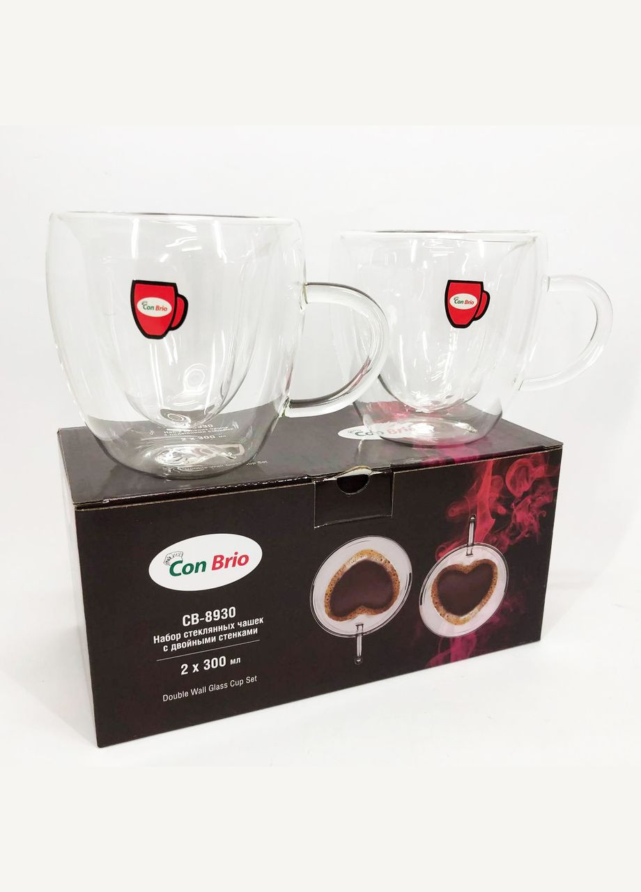 Набір скляних чашок із подвійними стінками (серце) СВ-8930-2, 2шт, 300мл Con Brio (364664158)