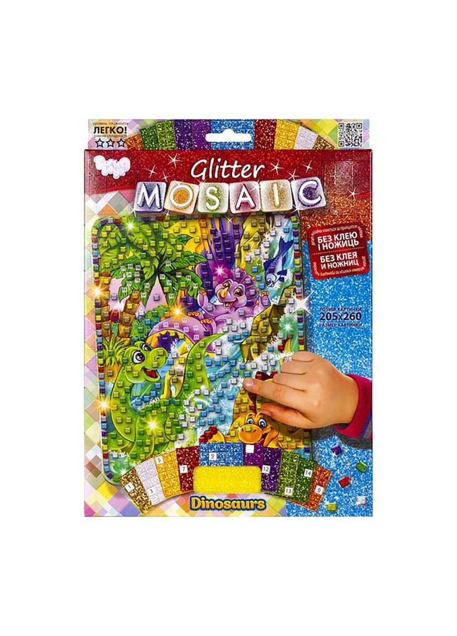 Креативна творчість "Glitter Mosaic Динозаври" БМ-03-09 блискуча мозаїка Danko Toys (305232347)