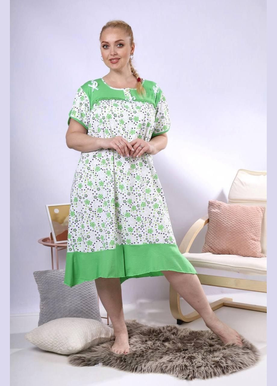 Нічна сорочка жіноча біла з зеленим No Brand Нічна жіноча сорочка (333016555)
