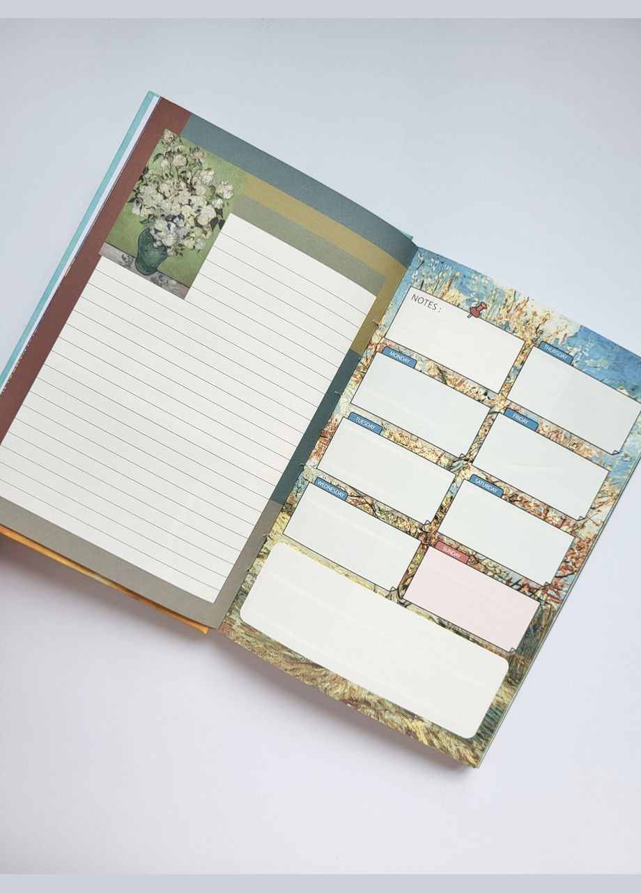 Щоденник-планер формату А5, блокнот з принтом Ван Гог, недатований з обкладинкою картини Соняхи 96 аркушів No Brand (322872634)