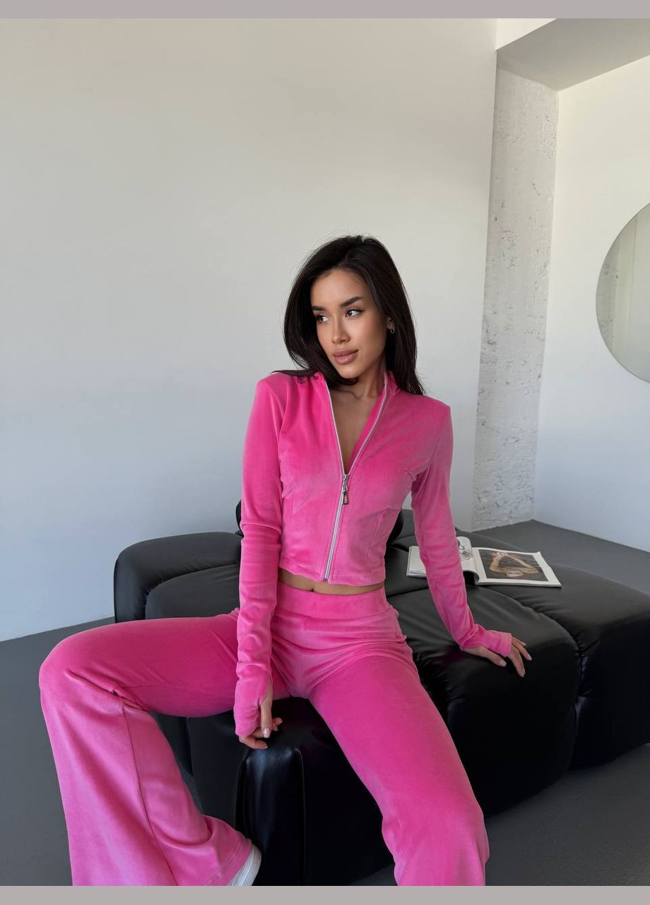 Женский костюм в спортивном стиле укороченная кофта + брюки клеш MonCher (331332569)