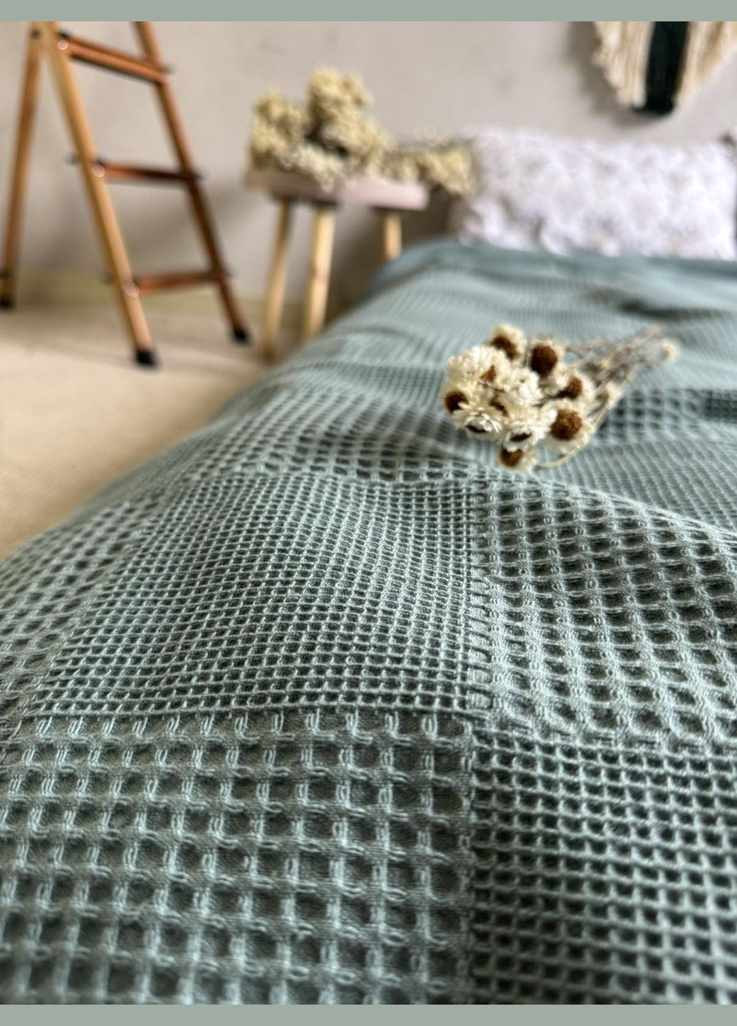 Покривало вафельне бавовняне Персія ментолове 120х200 см ZEINTEX (327093665)