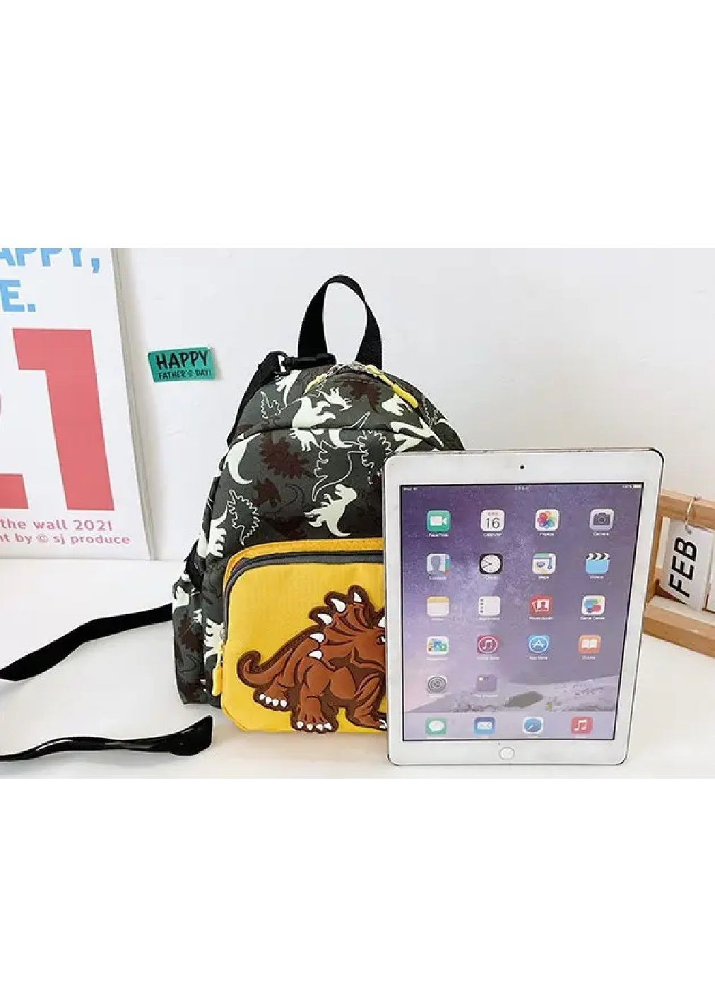 Рюкзак для детей с регулируемыми ремнями петлей для переноски полиэстер 25х20х11 см (477571-Prob) Серый с динозавром Unbranded (298112428)