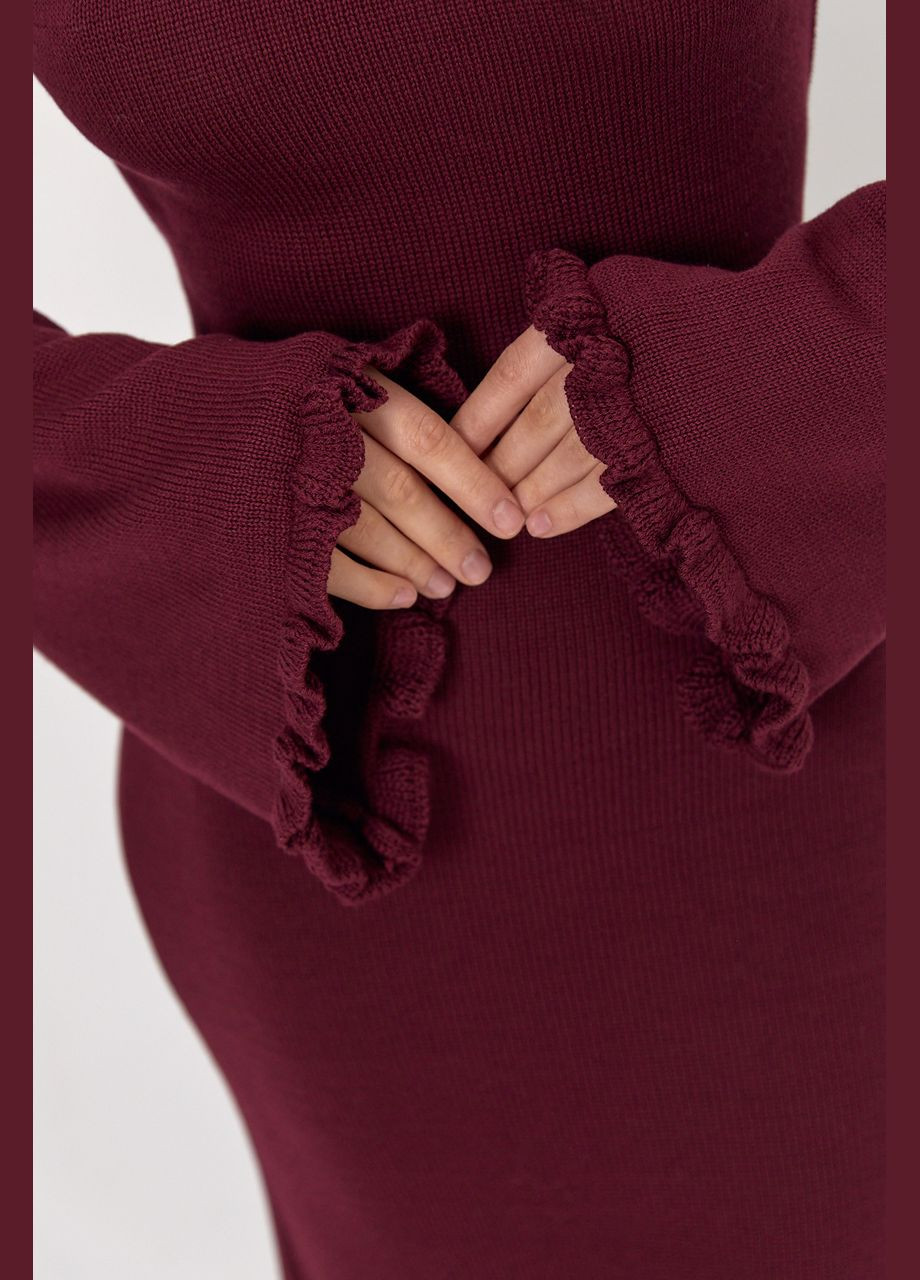 Бордовое вязаное платье макси с вырезом на спине Lurex