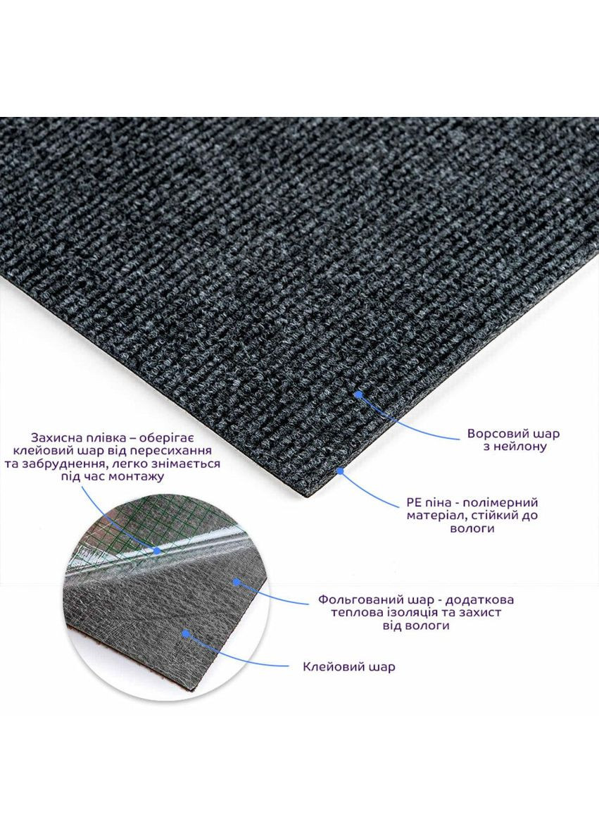 Самоклеюча плитка під ковролін темно-сіра 600х600х4,5мм SW-00001288 Sticker Wall (353968068)