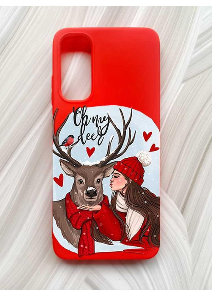 Матовий червоний чохол на Samsung Galaxy A05s (A057) Дівчина та олень (принт 190) Creative (362963225)