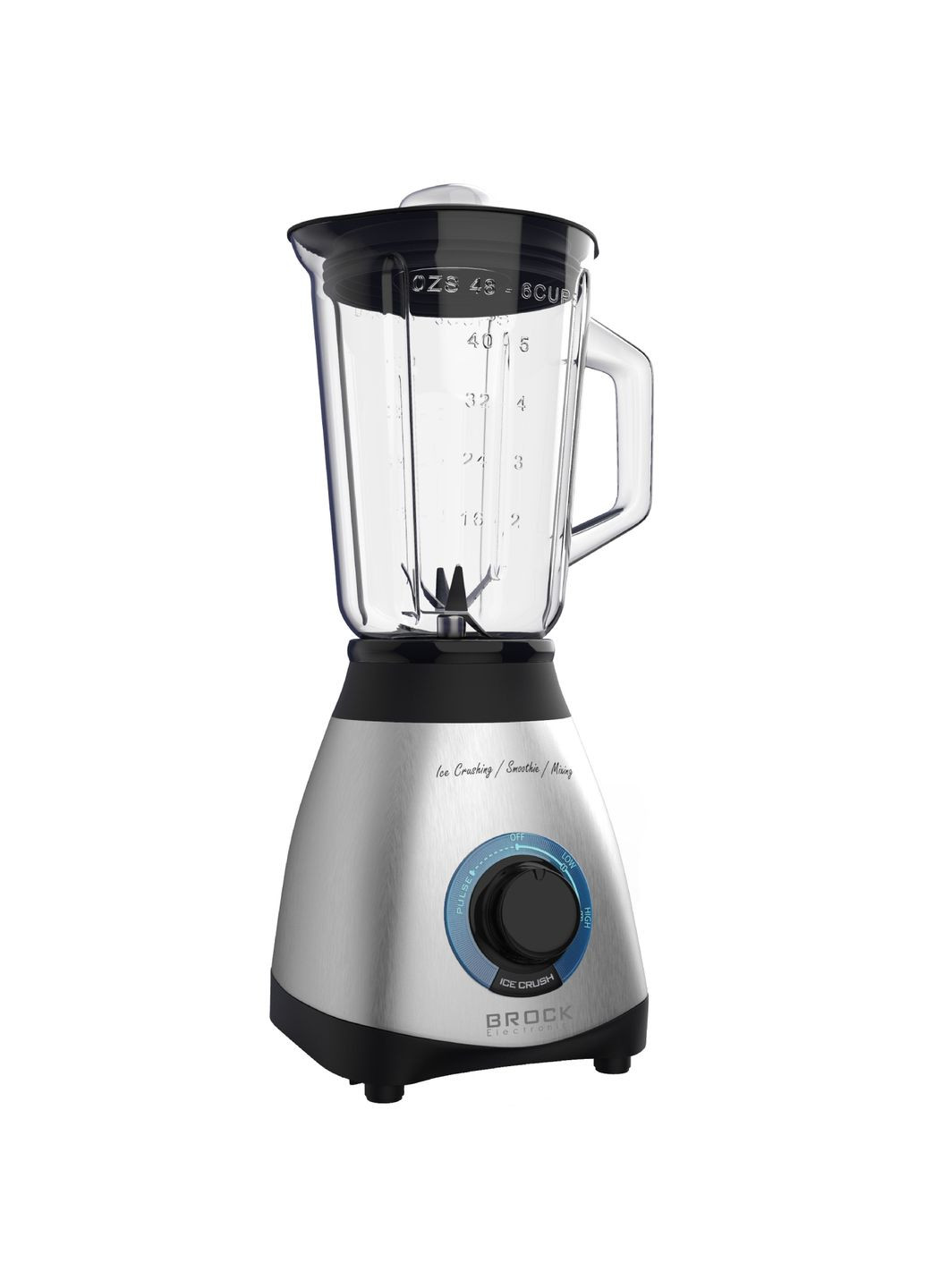 Блендер BL 1502 SS стационарный 500Вт/ стеклянная чаша 1,5л/ PULSE/ 2 быстр./дробление льда/металл BROCK (314748563)