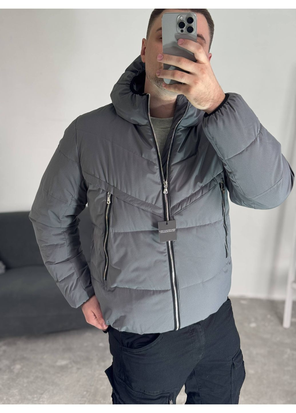 Сіра демісезонна курточка на пуху Україна