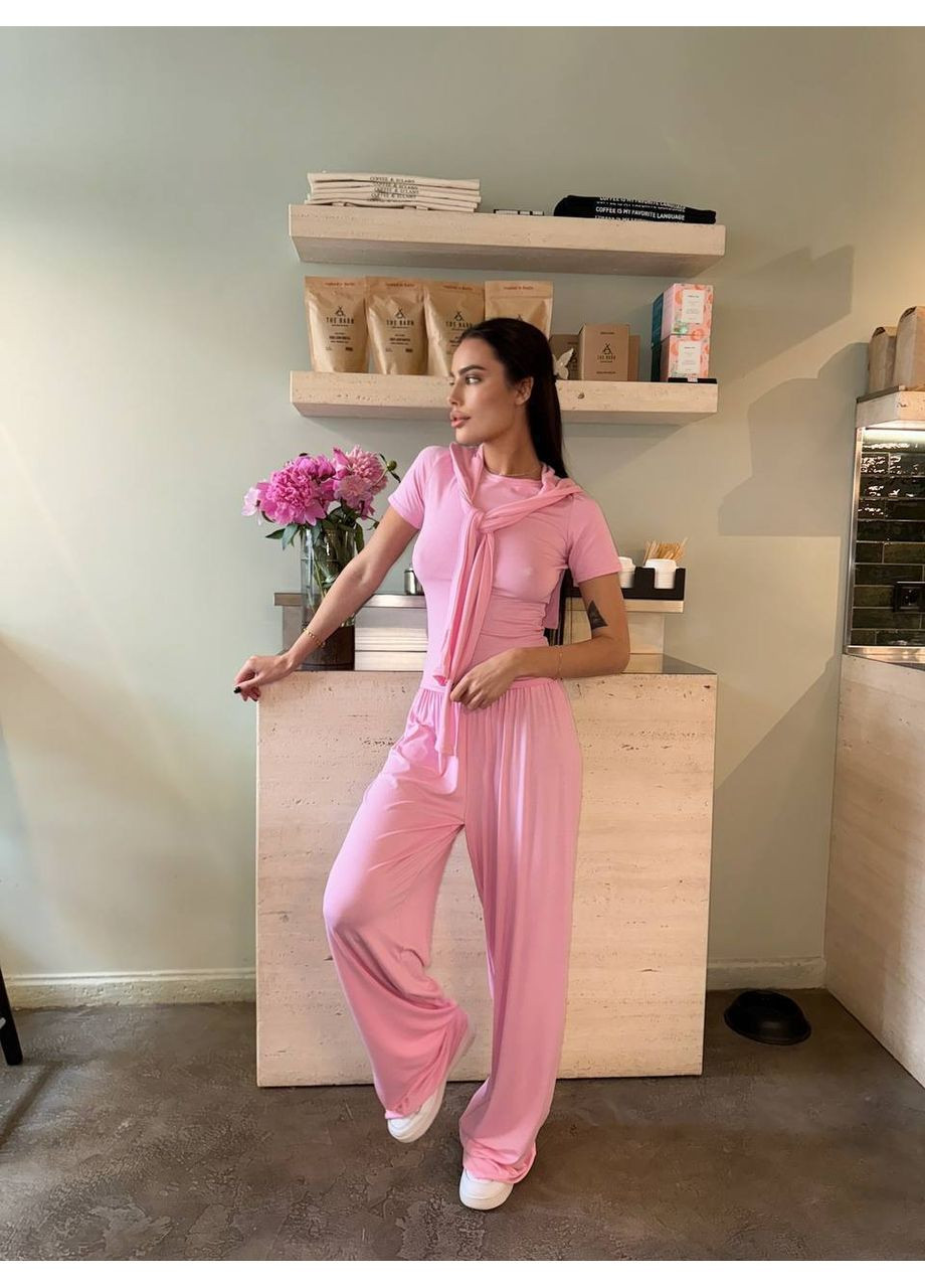 Жіночий костюм трійка  футболка + лонгслів + палаццо MonCher (351854753)