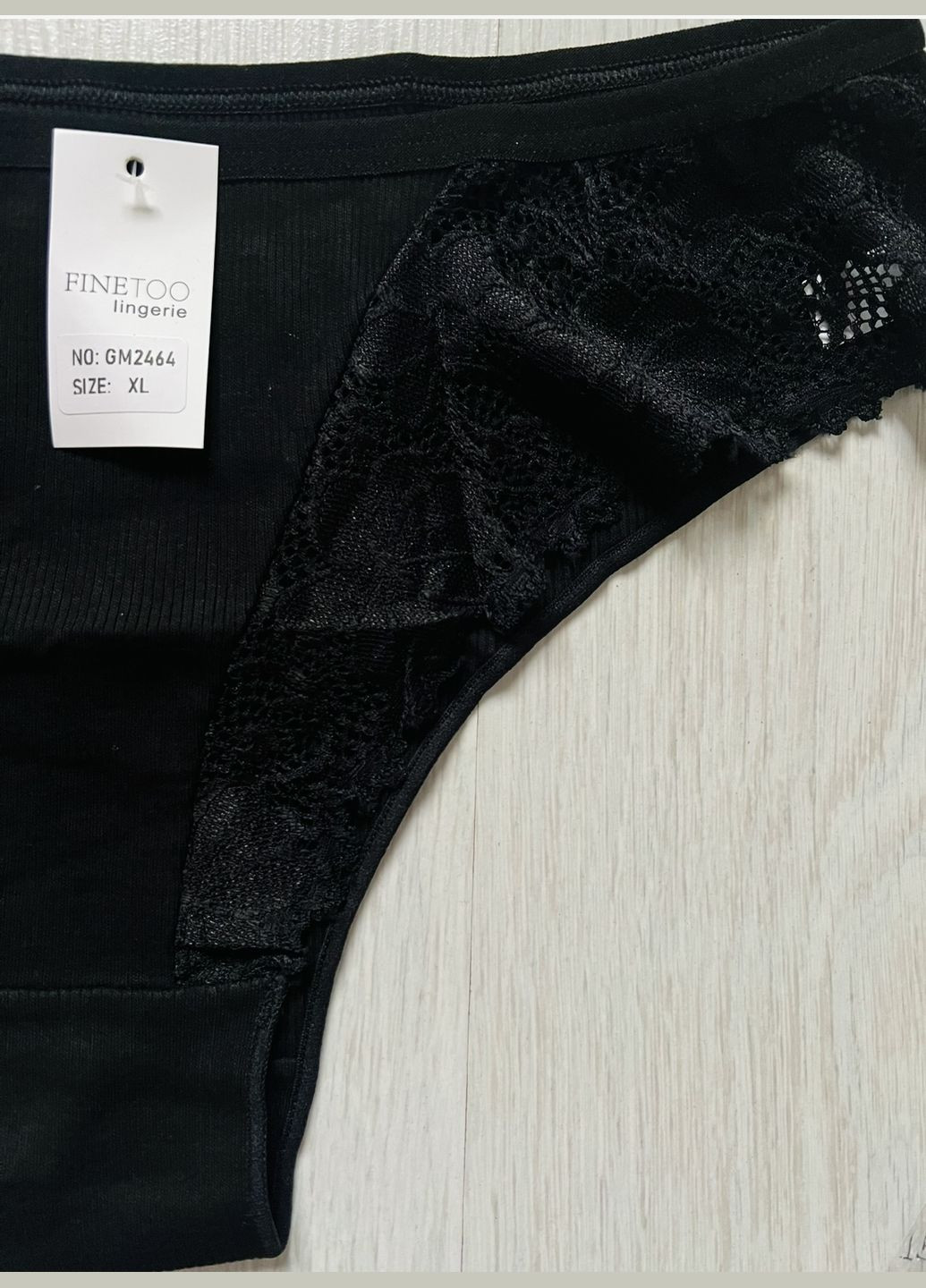 Женские трусики танга х/б рубчик с кружевом Finetoo Жіночі трусики (314709820)