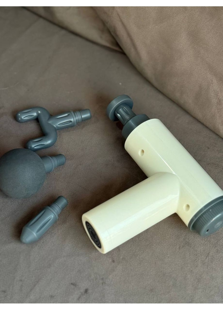 Перкусійний масажер YX-720S акумуляторний 1300 mAh Антицелюлітний вібромасажер для тіла 4 насадки Білий No Brand (357208087)