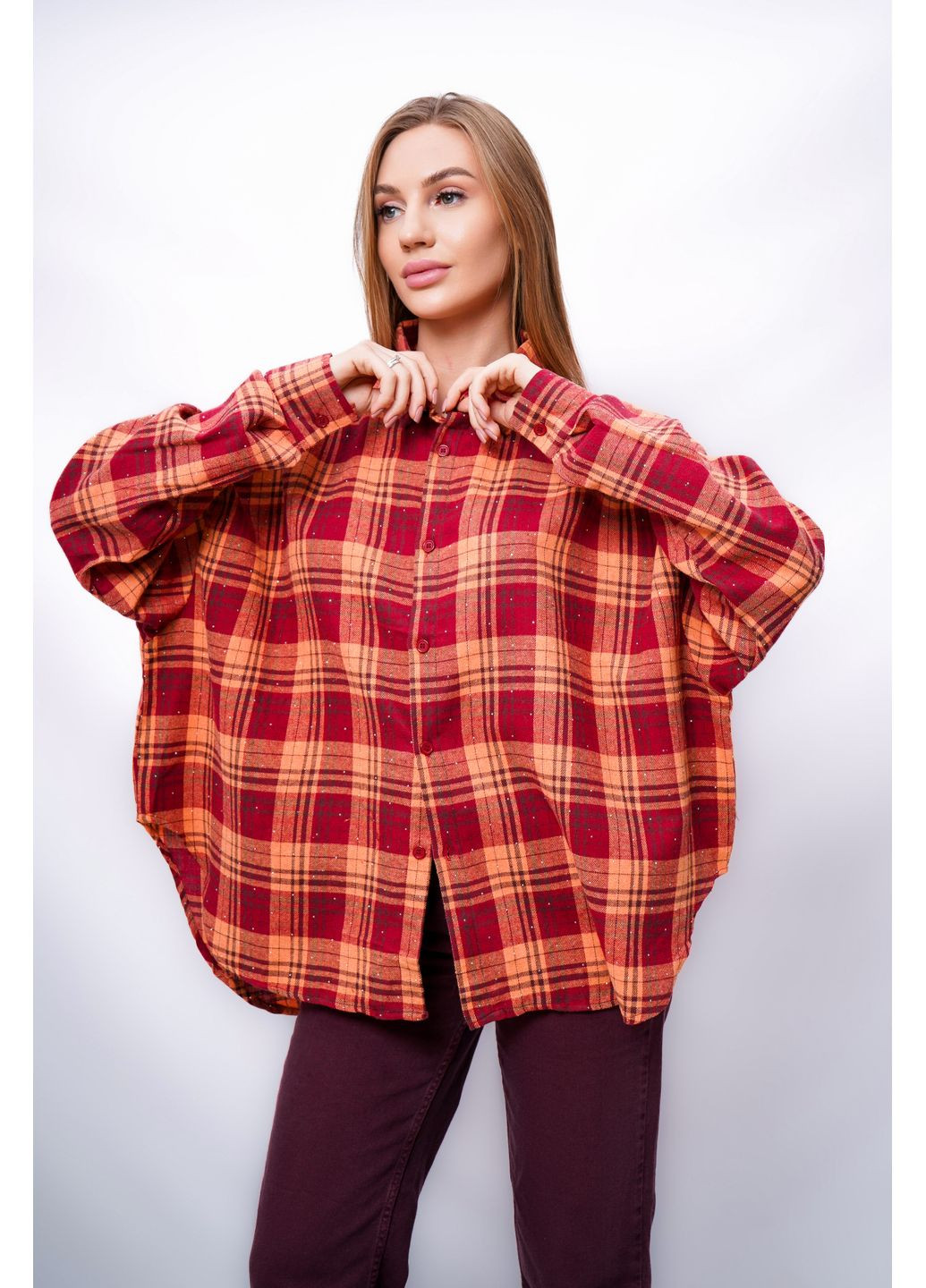Красная рубашка женская gz033 красная в клетку 346469 NaNa