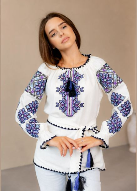 Жіноча вишиванка Сузірʼя молочна з синім Galychanka 6942 (326741773)